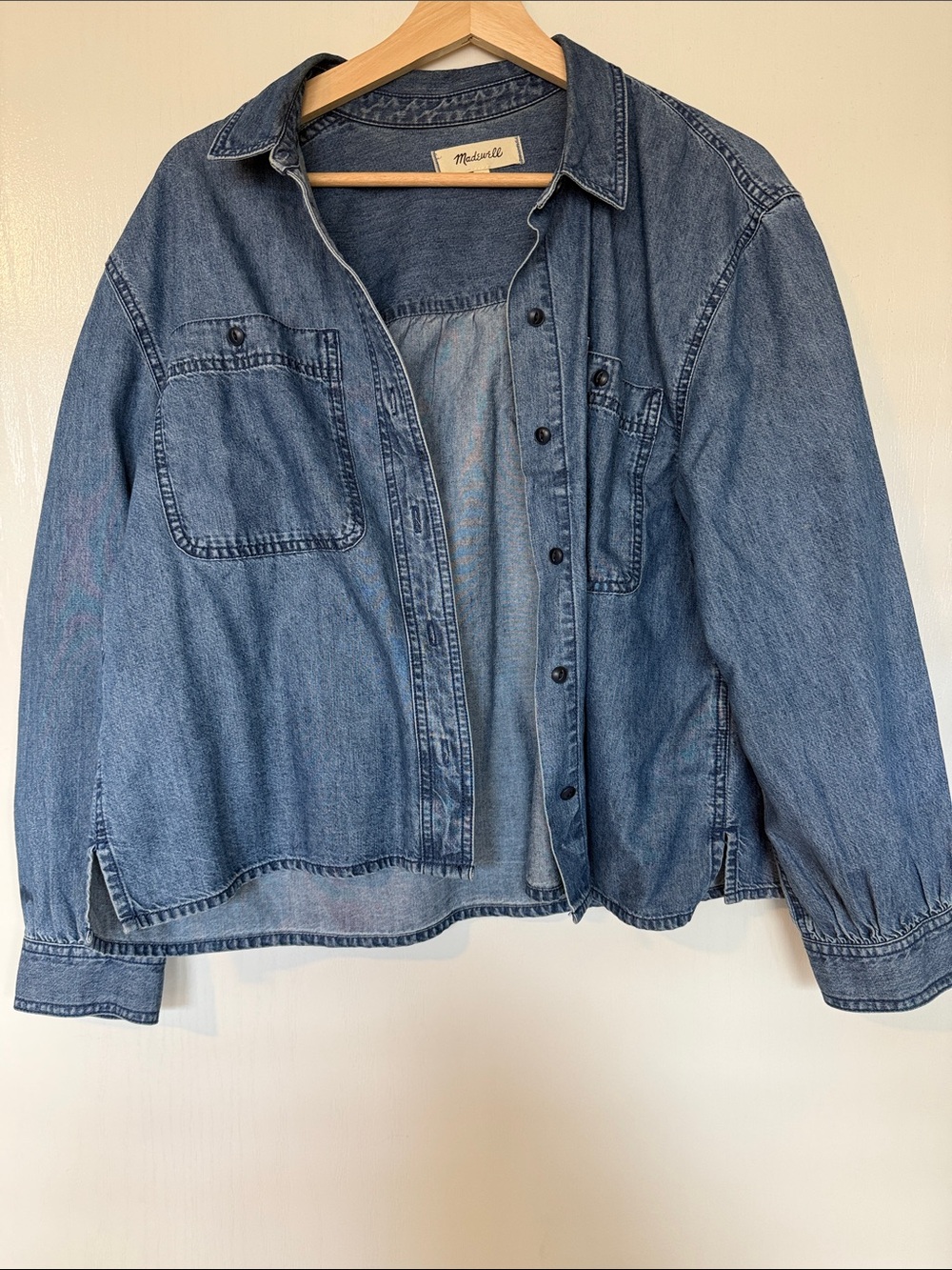 Madewell Shirred-Back Crop Shirt: TENCEL™ Denim Edition - Size Medium
